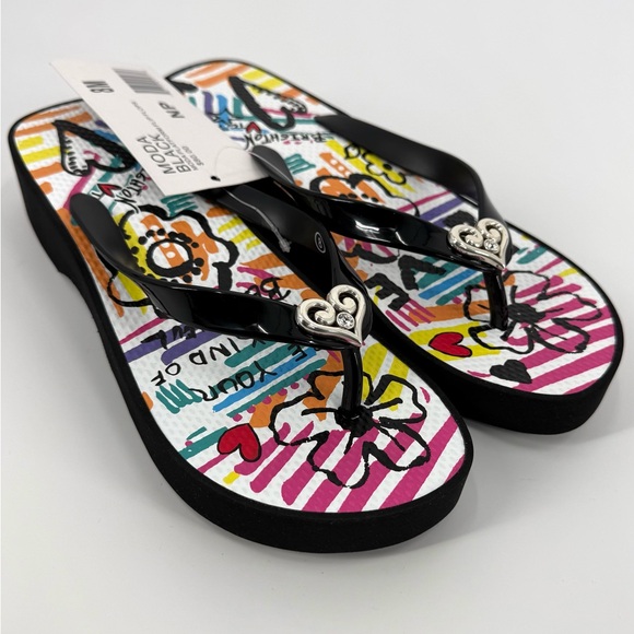 Brighton Moda Wedge Platform Flip Flops Thong Sandals w/Heart Accent, Size 8 NWT - Picture 2 of 12